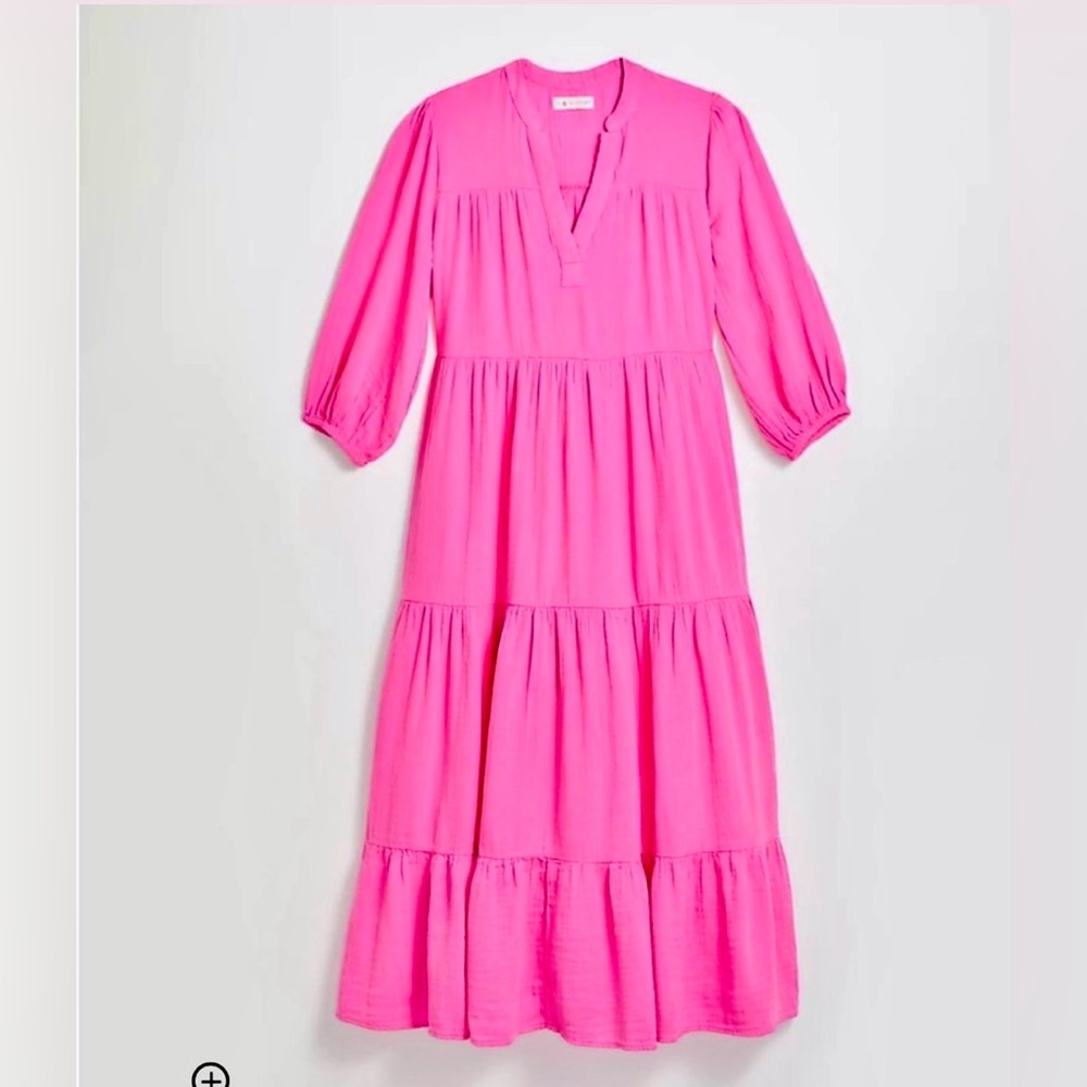 LOFT Pink Tiered Maxi Dress with Puff Sleeves S